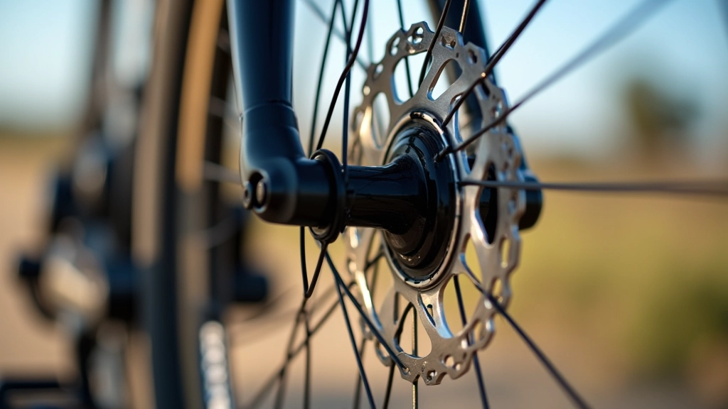 Velosipēda hidrauliskās disku bremzes detalizēts skats ar vienkāršām dzeltenām pīkstuļa turcējiem